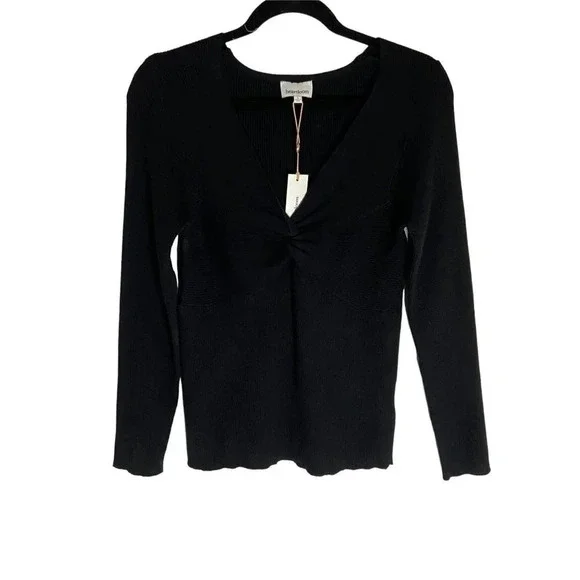 NWT Heartloom Ryder Twist Front V Neck Black Ribbed Sweater-sz Large - Picture 2 of 9